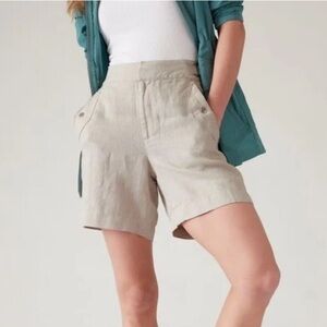 NWT Athleta - 100% Linen Shorts Size 12 Natural Beige Elastic Waist